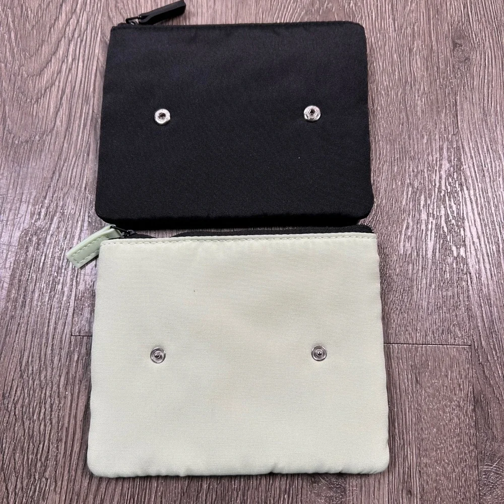 Prada Beauty Pouch Set Black Mint Green Canvas Makeup Bags Snaps